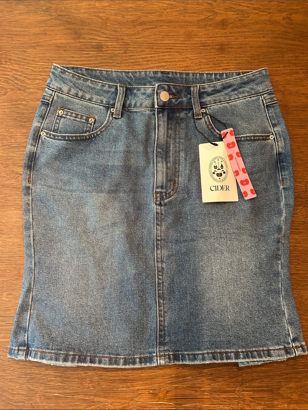 Cider Light Blue Washed Denim Mini Skirt